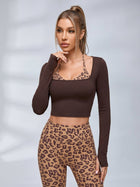 Sculpting Fit Square Neck Cropped Long Sleeve Top with Integrated Halter Bra