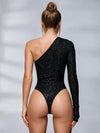 Sexy One-Shoulder Tight Rhinestone Sequin Bodysuit