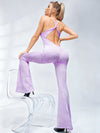 ZASUWA Female Sexy Leopard Print Hollow Out Cross Back Deep V Back Jumpsuit
