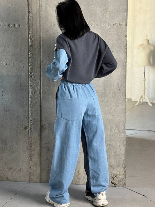 ZASUWA Female Denim Contrast Color Pocket Tracksuit