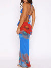 ZASUWA Female Halter Flower Print Mesh 3-Pieces Bikini Set