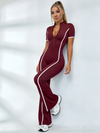 Contrast Color Stripes Zipper Jumpsuit