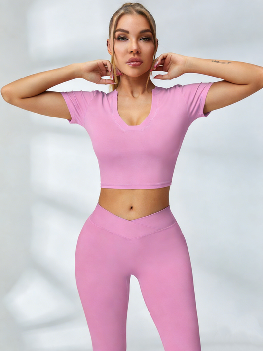 ZASUWA Female Solid Color V-shaped Waist Flare Elastic Tight Tracksuit