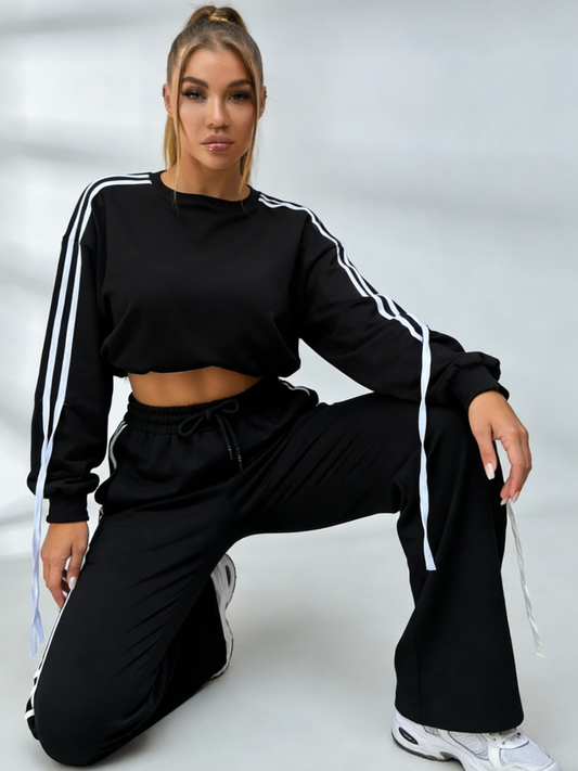 ZASUWA Female Contrast Color Stripes Pocket Casual Tracksuit