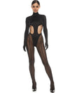 ❤ZASUWA Female Unique Cutout Super Mesh Zipper Booty Jumpsuit