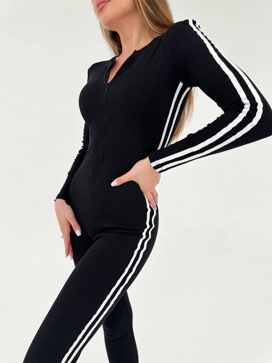 ZASUWA Female Contrast Color Stripes Zipper Jumpsuit