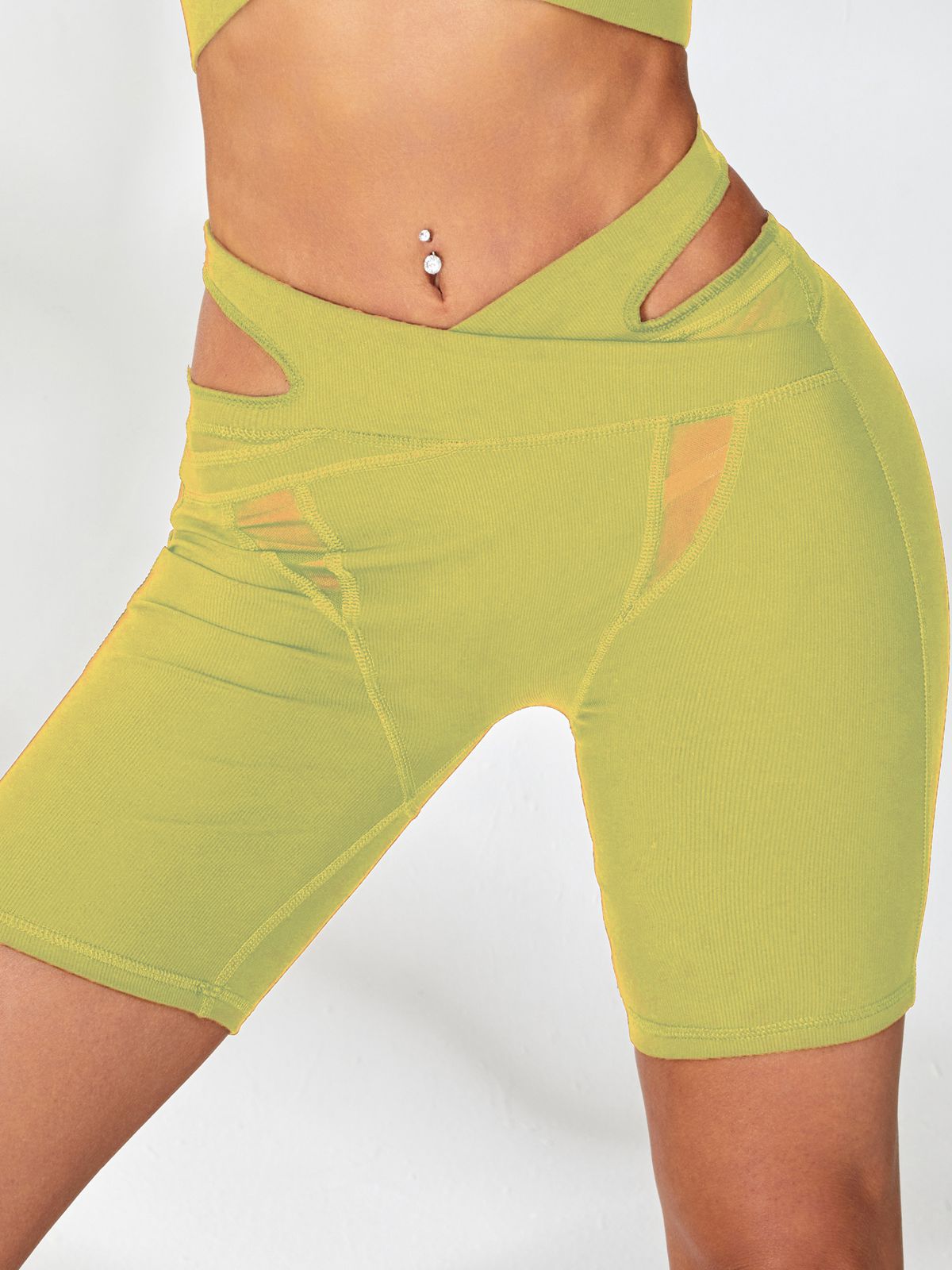 Ribbed Cutout Mesh Spandex Gym Booty Shorts