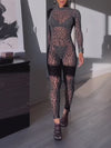 ZASUWA Female Sexy Leopard Print Mesh Long Sleeves Jumpsuit