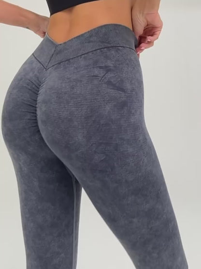 Denim Deep V Back Scrunch Bum Leggings