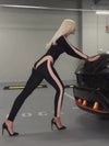 ZASUWA Female Sexy Contrast Color Sheer Mesh Jumpsuit