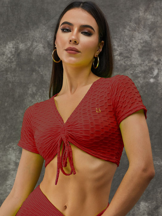 ZASUWA Female Tiktok V-neck Drawstring Short Sleeves