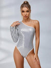 Sexy One-Shoulder Tight Rhinestone Sequin Bodysuit