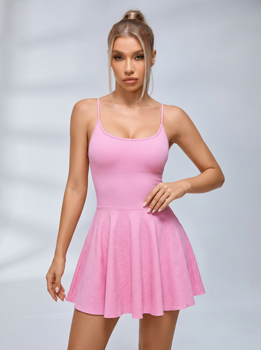 Lace-Up Back Ribbed Tennis Dress