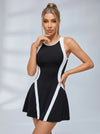 Black & White Color-Block Crisscross Back Tennis Dress with Built-In Shorts