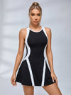 Black & White Color-Block Crisscross Back Tennis Dress with Built-In Shorts