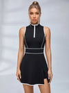 Half-Zip Contrast Piping Tennis Dress