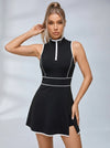 Half-Zip Contrast Piping Tennis Dress