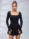 Long-Sleeve Square-Neck Tennis Dress