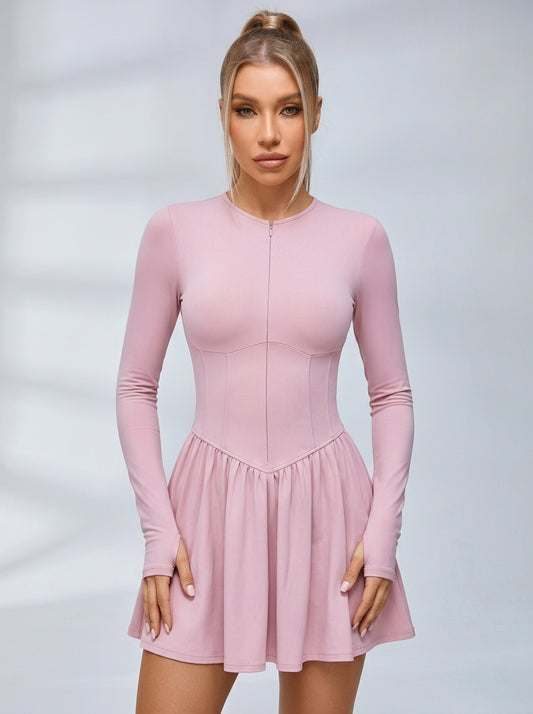 Half-Zip Long-Sleeve Tennis Dress