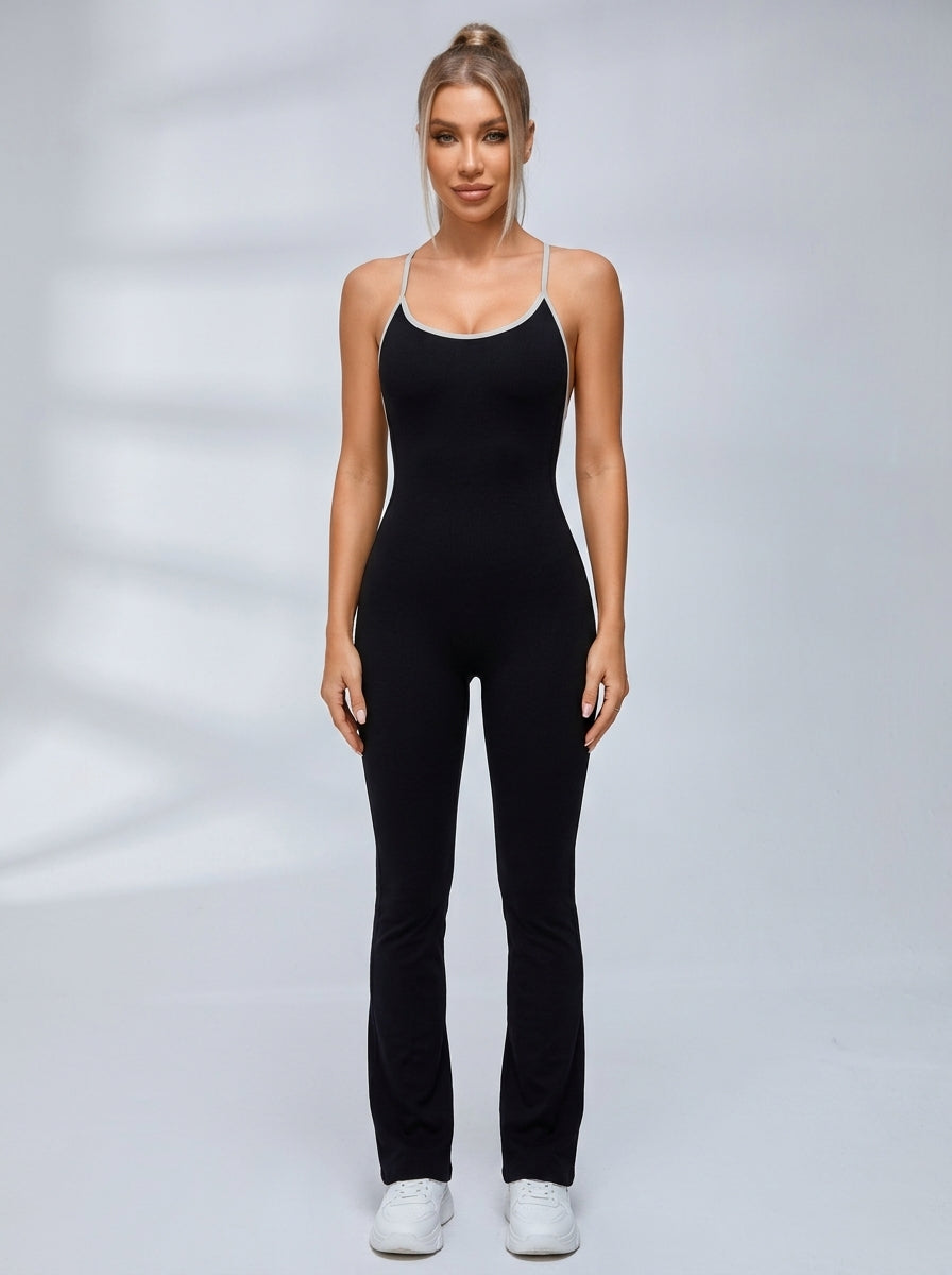 Cross Back Stripes Flare Jumpsuit