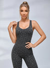 Sexy Leopard Print Hollow Out Cross Back Deep V Back Jumpsuit