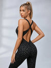 Sexy Leopard Print Cross Back Deep V Back Jumpsuit