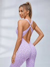 Sexy Leopard Print Cross Back Deep V Back Jumpsuit