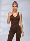 Sexy Leopard Print Cross Back Deep V Back Jumpsuit