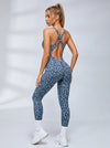 Sexy Leopard Print Cross Back Deep V Back Jumpsuit