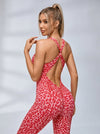 Sexy Leopard Print Cross Back Deep V Back Jumpsuit