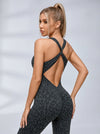 Sexy Leopard Print Cross Back Deep V Back Jumpsuit