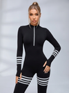 Sexy Contrast Color Stripes Zipper Jumpsuit