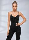 Sexy Denim Tie-dye Ribbed Deep V Back Scrunch Bum Jumpsuit