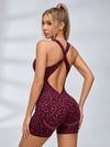 Sexy Leopard Print Cross Back Deep V Back Scrunch Bum Romper