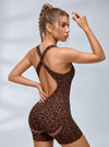Sexy Leopard Print Cross Back Deep V Back Scrunch Bum Romper