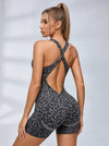 Sexy Leopard Print Cross Back Deep V Back Scrunch Bum Romper