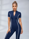 Contrast Color Stripes Zipper Jumpsuit