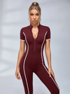 Contrast Color Stripes Zipper Jumpsuit