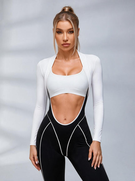 2‑Piece Contrast Piping Cutout Jumpsuit