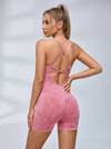 Imitation Denim Frosted Nude Sensation Cross Back Hollow Out Romper