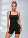 Imitation Denim Frosted Nude Sensation Cross Back Hollow Out Romper