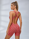 Leopard Print Cross Back Deep V Back Romper