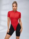 Contrast Color Backless Stitch Zipper Short Romper