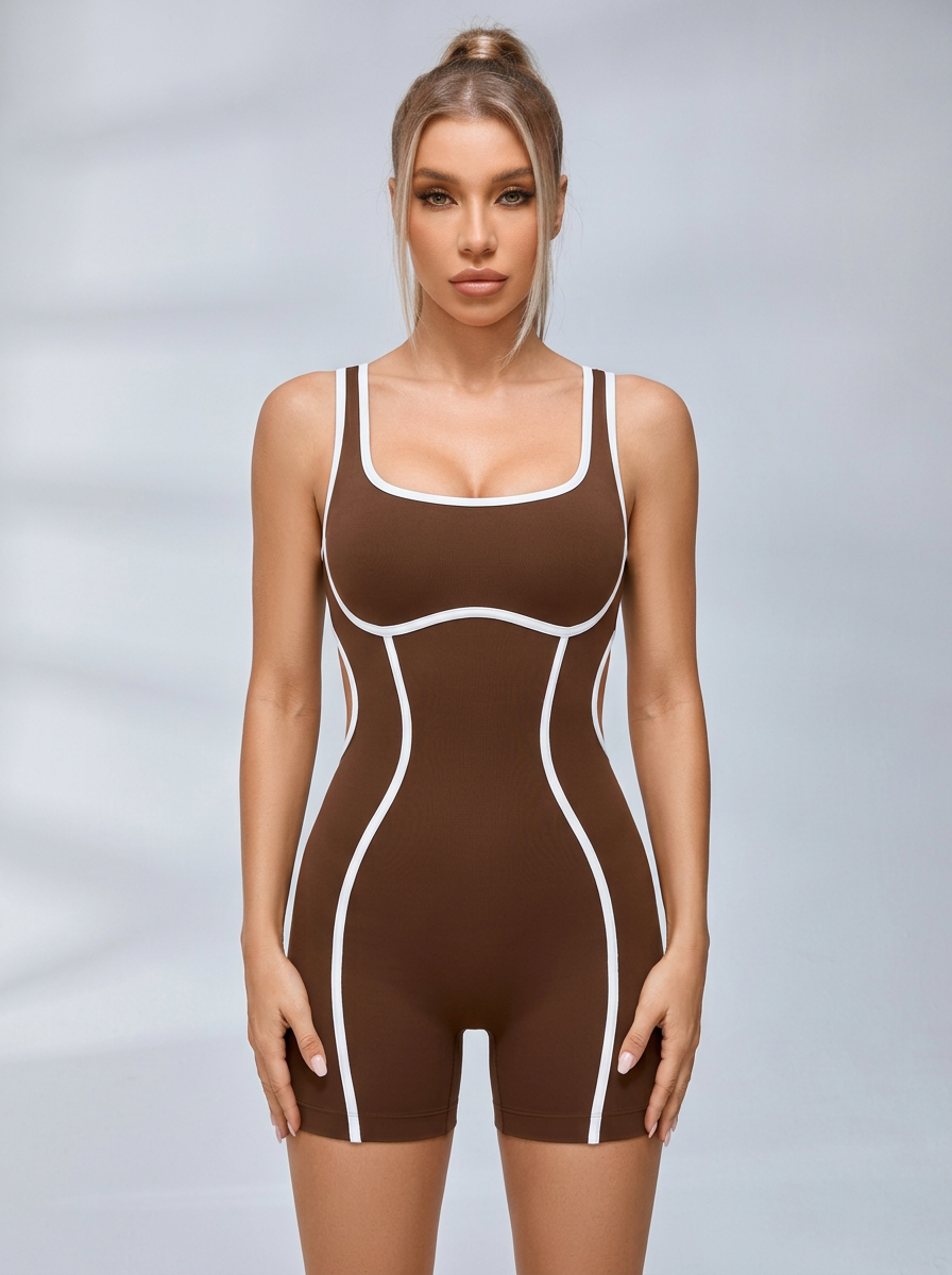 Contrast‑Trim Cut‑Out Racerback Compression Romper