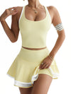 Racerback Crop Top & Layered Tennis Skirt Set