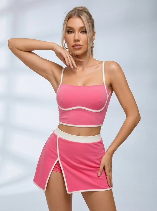 Contrast-Trim Bustier Tennis Set