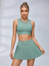 Mesh Pleated 2 In 1 Tennis Skirts Suit