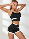 ZASUWA Female Contrast Color Cross Back Short Tracksuit