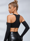Cutout Long Sleeves & Faux Leather Shorts Set