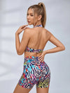 Abstract Print Racerback Sports Bra & High-Waisted Biker Shorts Set